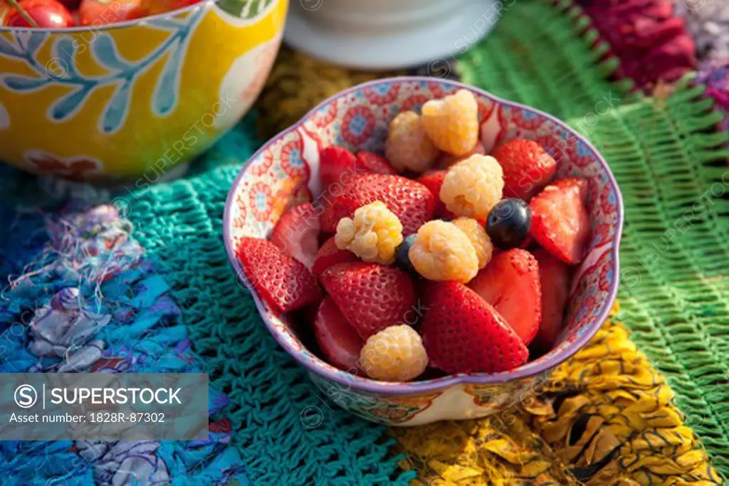 Bowl of Fruit on Picnic Blanket
