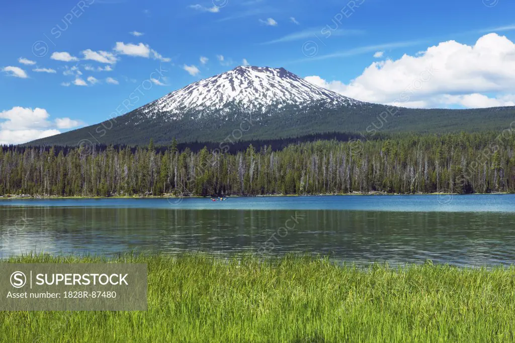 Little Lava Lake with Mount Bachelor, Deschutes National Forest, Oregon, USA