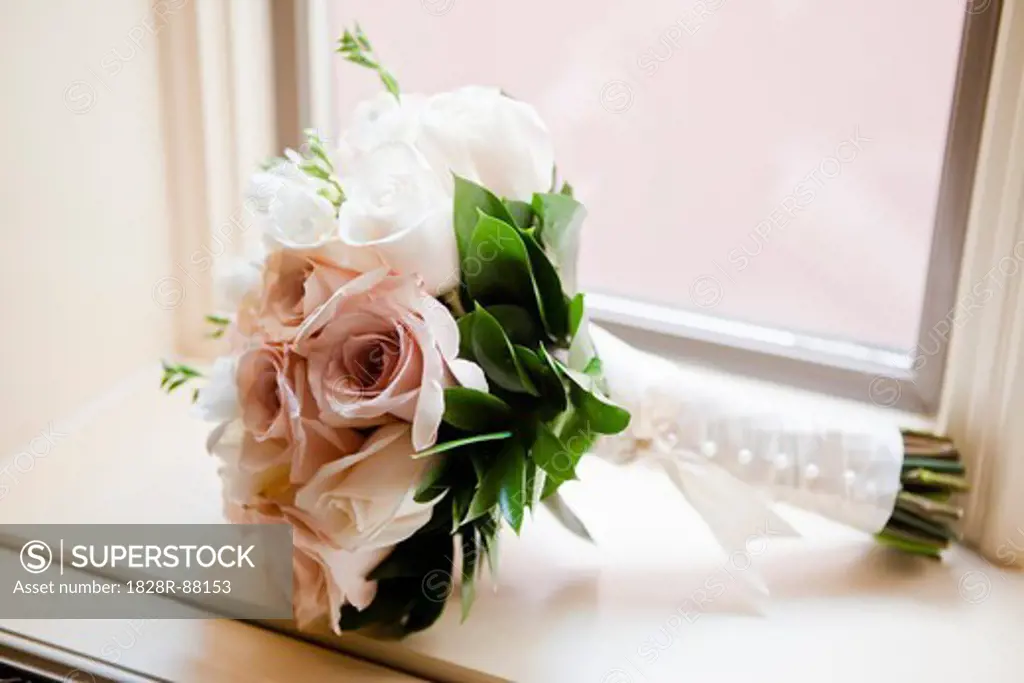 Close-up of Bridal Bouquet on Window Sill