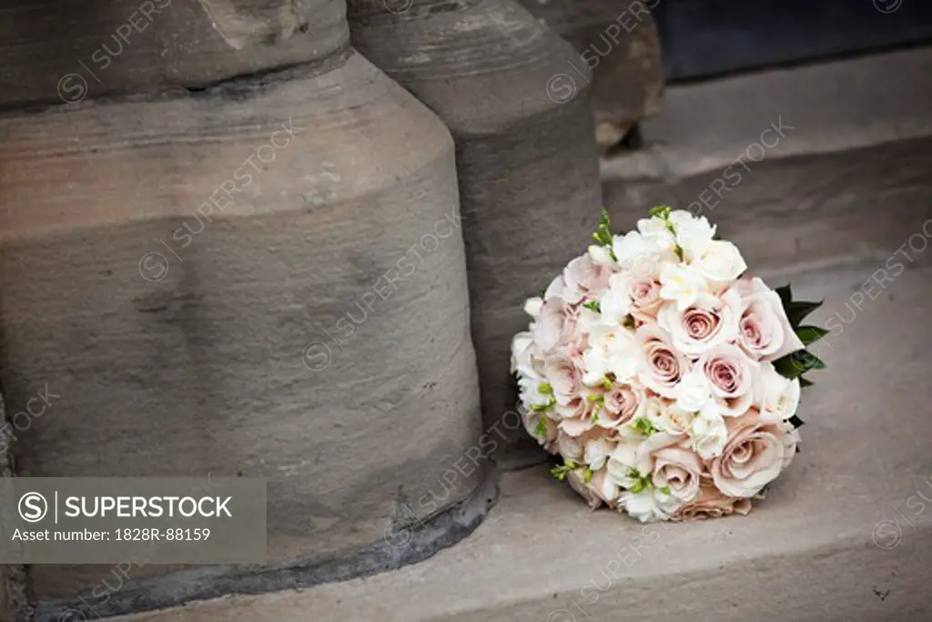 Bridal Bouquet on Stone Stairs