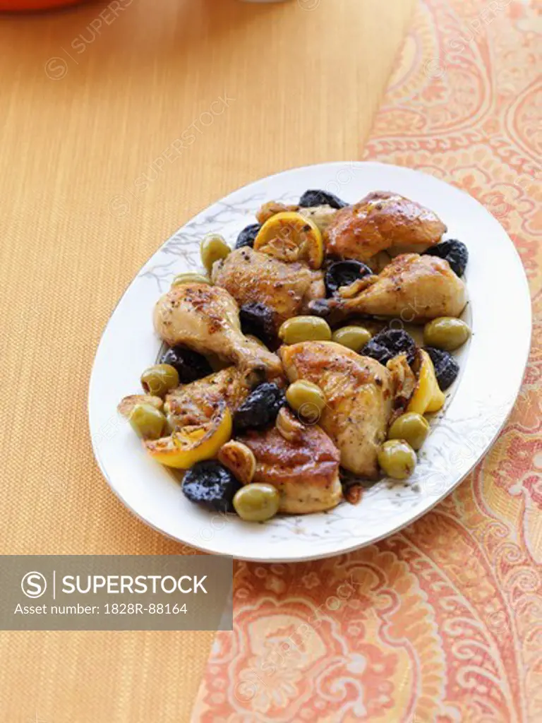 Chicken Baked with Lemons, Olives and Prunes