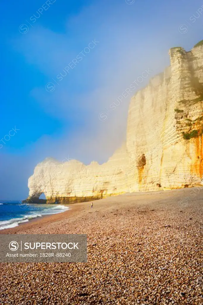 White Chalk Cliffs and Pebble Beach, Etretat, Normandy, France