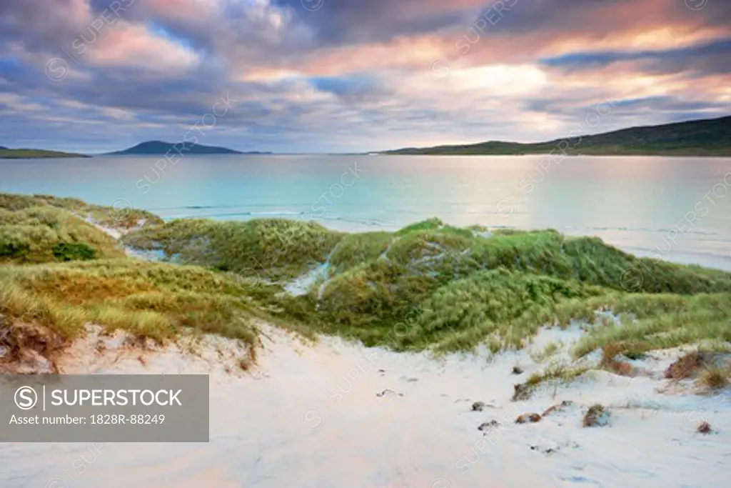 Grass Covered Dunes, Sound of Taransay, Traigh Rosamal, Isle of Harris, Outer Hebrides, Scotland