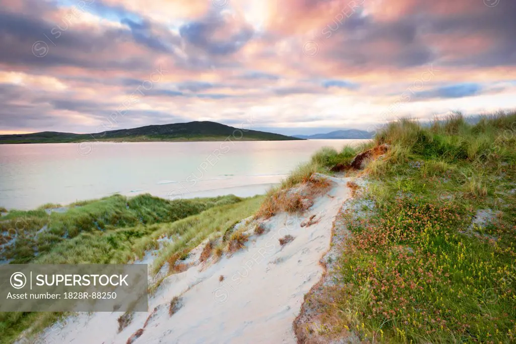 Grass Covered Dunes, Sound of Taransay, Traigh Rosamal, Isle of Harris, Outer Hebrides, Scotland
