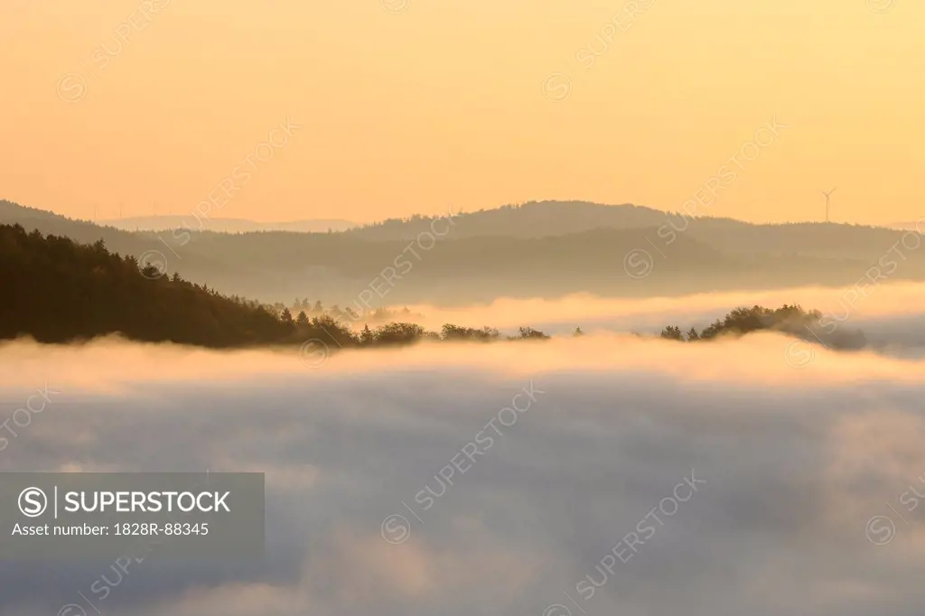 Fog, Saar Loop, Saar River, View From Cloef, Mettlach, Merzig-Wadern, Saarland, Germany