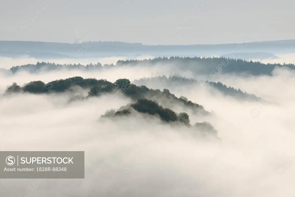 Fog, Forest and Hill, View From Cloef, Mettlach, Merzig-Wadern, Saarland, Germany