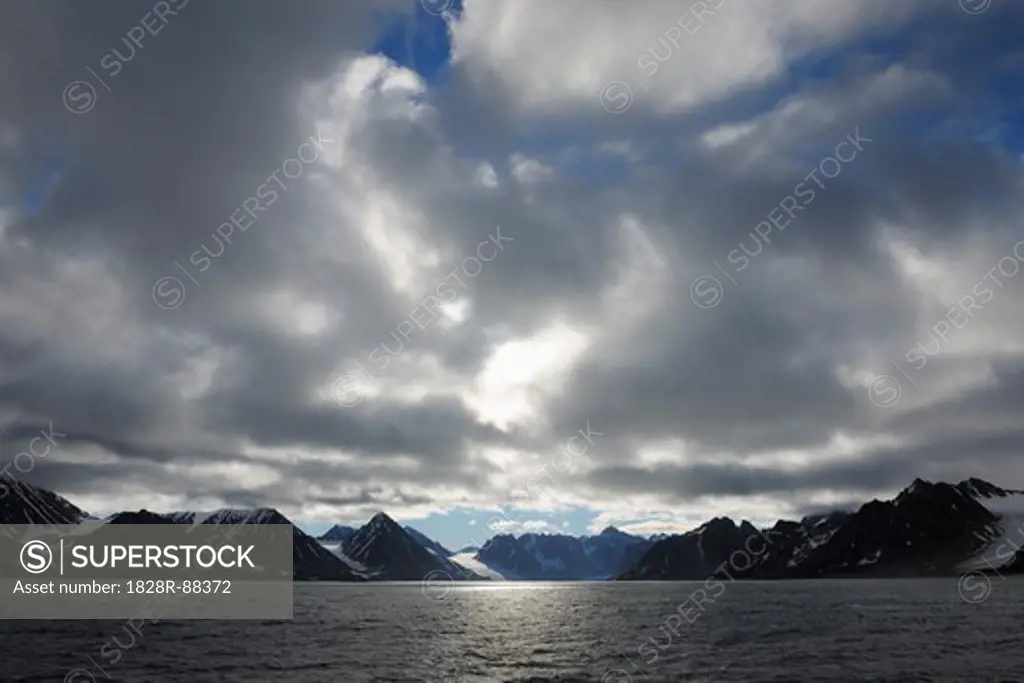 Glacier and Mountains, Magdalenefjorden, Spitsbergen, Svalbard, Norway