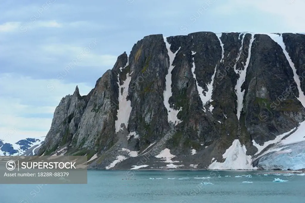 Mountain by Monacobreen Glacier, Haakon VII Land, Spitzbergen, Svalbard, Norway