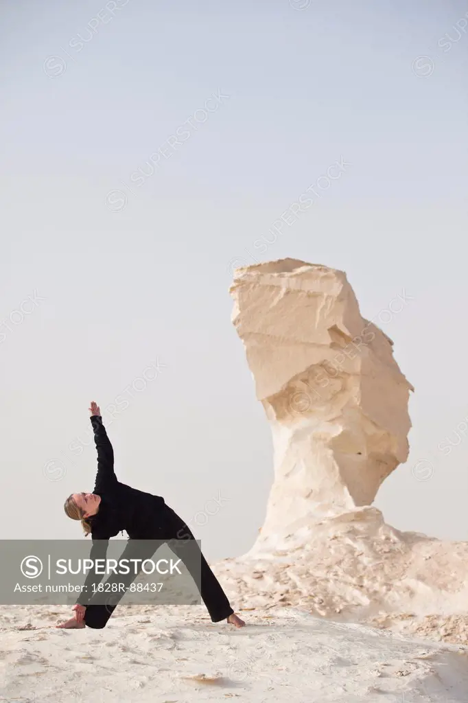 Woman Practicing Yoga, White Desert, Farafra, New Valley Governorate, Egypt