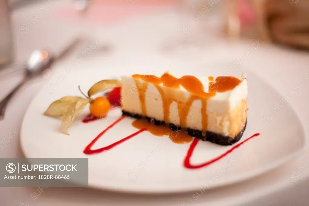 Cheesecake with Caramel Sauce on Plate