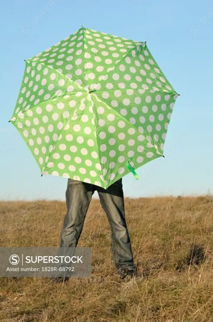 Boy with Umbrella in Field, Rogues, France
