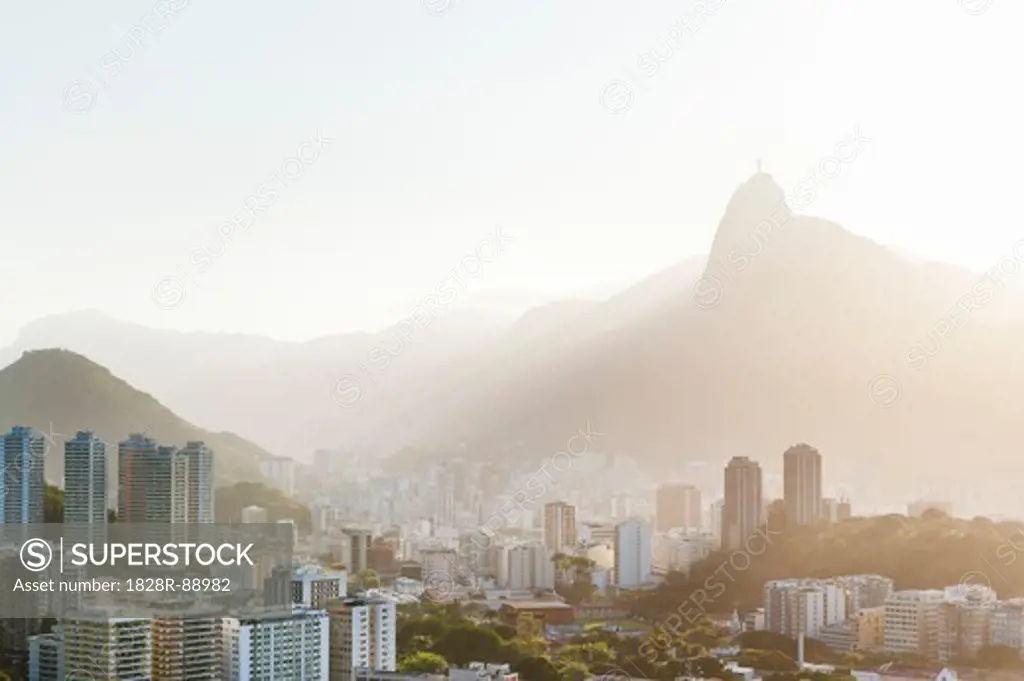 View of Botofogo with Corcovado Mountain in Background, Rio de Janeiro, Brazil