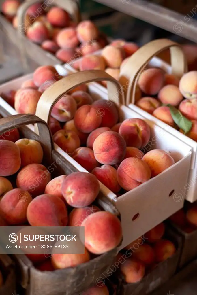Fresh Harvested Peaches in Baskets, Hipple Farms, Beamsville, Ontario, Canada