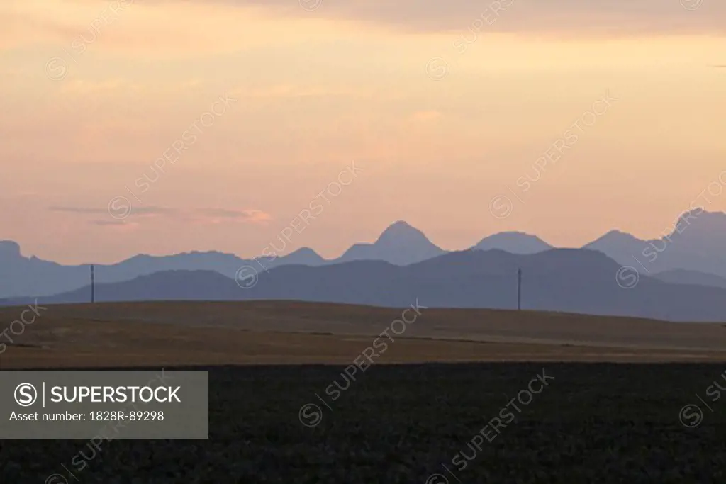 Rocky Mountains and Hydro Power Lines, Pincher Creek, Alberta, Canada