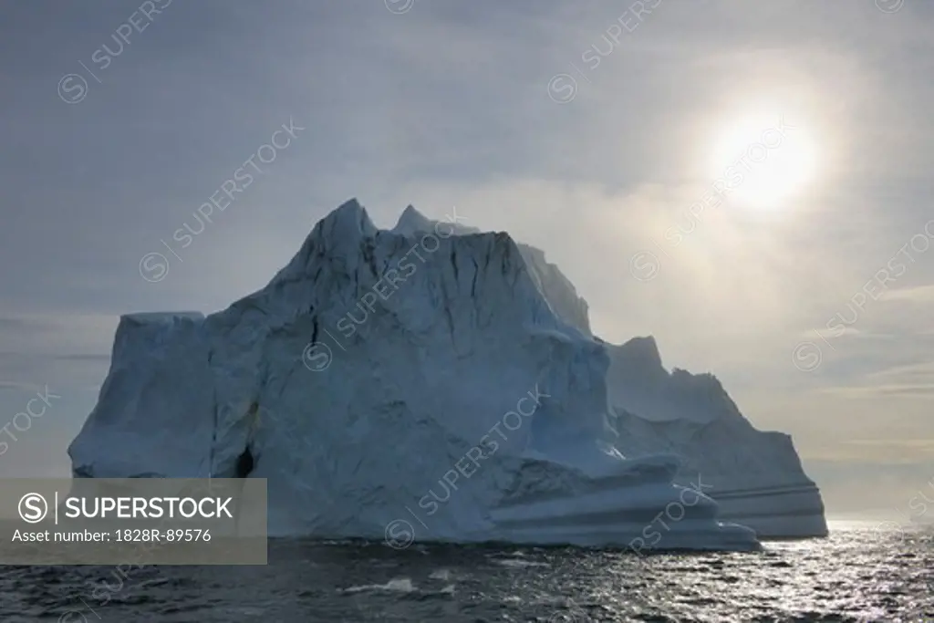Iceberg and Sun, Scoresbysund, Sermersooq Municipality, Greenland