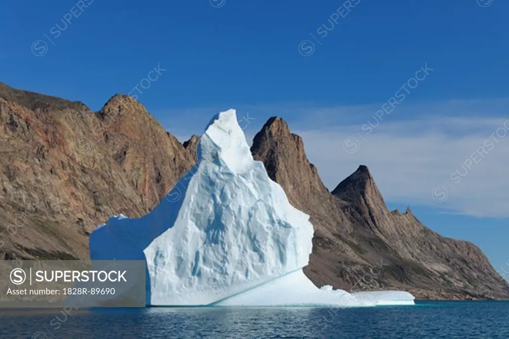 Iceberg and Mountains, Bjorn Oer, Ittoqqortoormiit, Sermersooq, Greenland