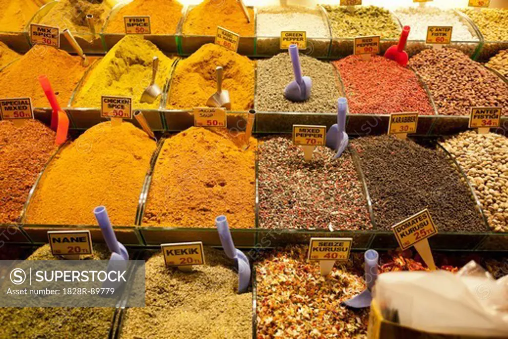 Spices for Sale at Spice Bazaar, Eminonu District, Istanbul, Turkey
