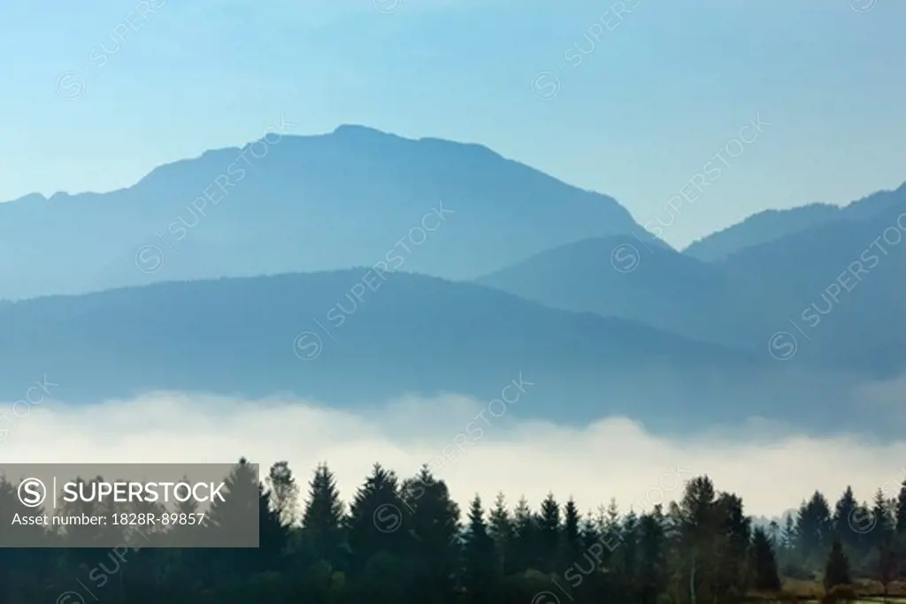 Countryside near Alps in Mist, Penzberg, Bavaria, Germany