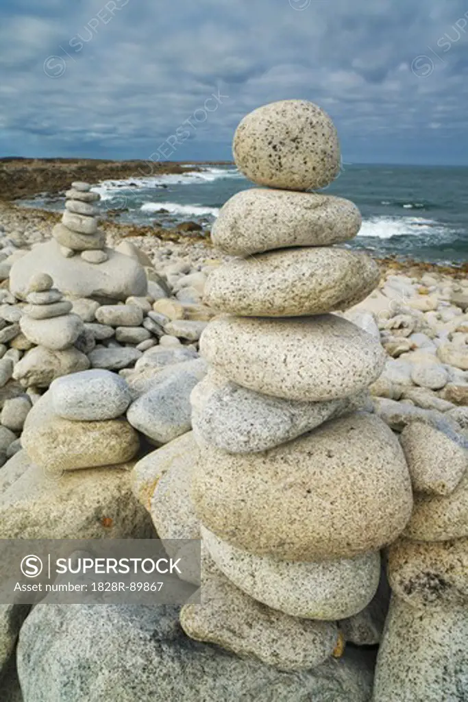 Balanced Rocks at Beach, Trebeurden, Cotes-d'Armor, Brittany, France