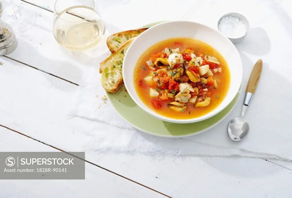 Bowl of Bouillabaisse with Toasted Bread