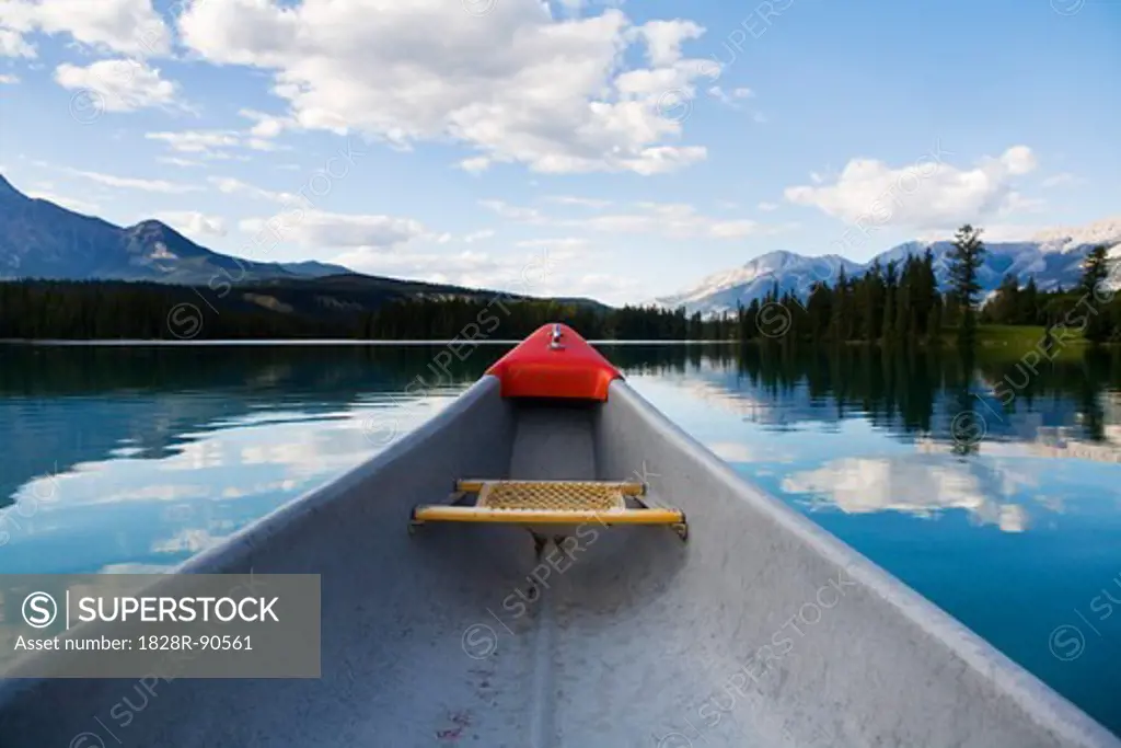 Canoe on Beauvert Lake, Jasper National Park, Alberta, Canada