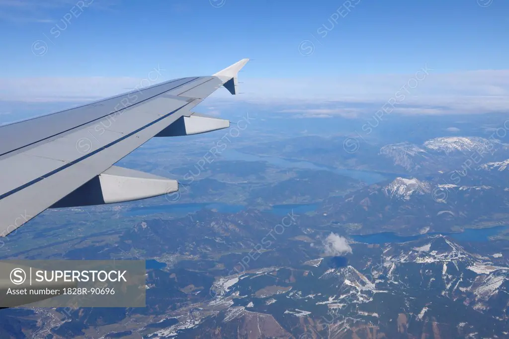 Airplane Wing, Flying Over the Lakes in Salzkammergut, Austria