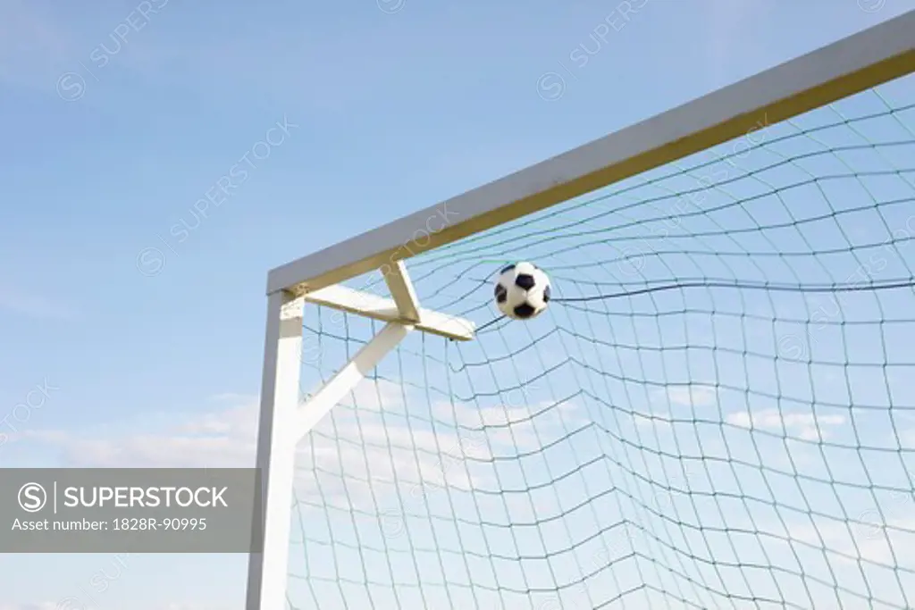 Soccer Net and Soccer Ball, Lysekil, Vastra Gotaland County, Bohuslaen, Gotaland, Sweden