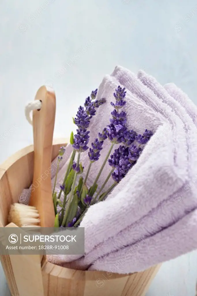 Lavender Flowers, Brush and Towels