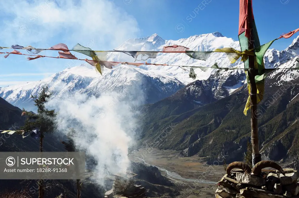 Annapurna Range and Marsyangdi River Valley from Tare Gomba, Manang, Annapurna Conservation Area, Gandaki, Pashchimanchal, Nepal