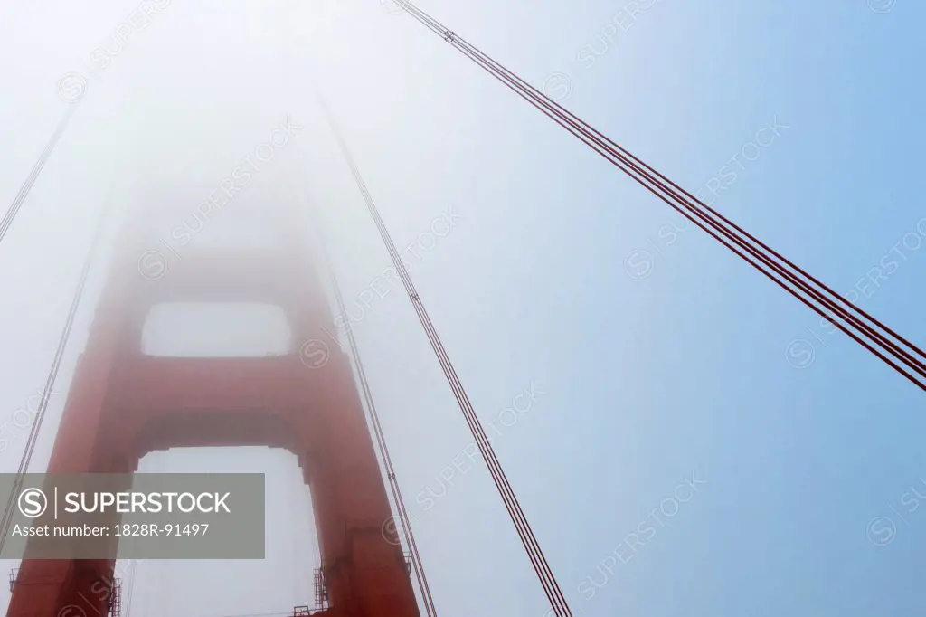 Close-up of Golden Gate Bridge in Fog, San Francisco, California, USA