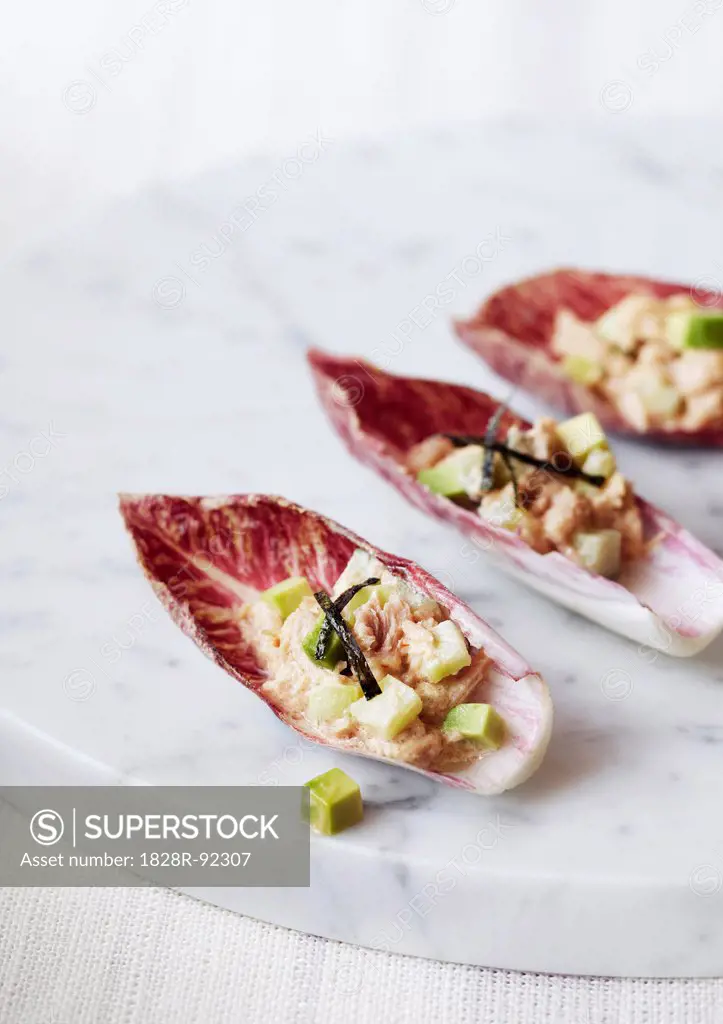 Tuna with Avocado and Cucumber in Radicchio Leaves