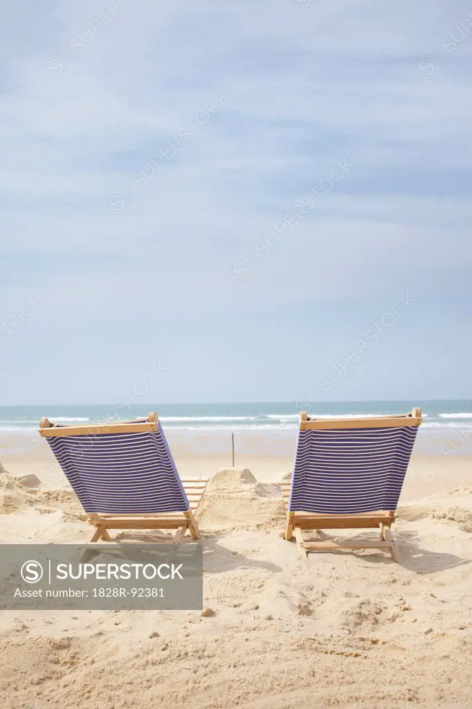 Two Beach Chairs and a Sand Castle, Cap Ferret, Gironde, Aquitaine, France