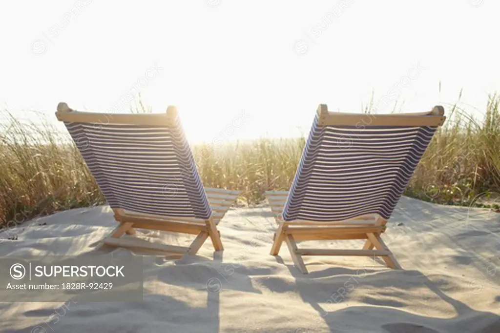 Beach Chairs and Dune Grass on the Beach, Cap Ferret, Gironde, Aquitaine, France