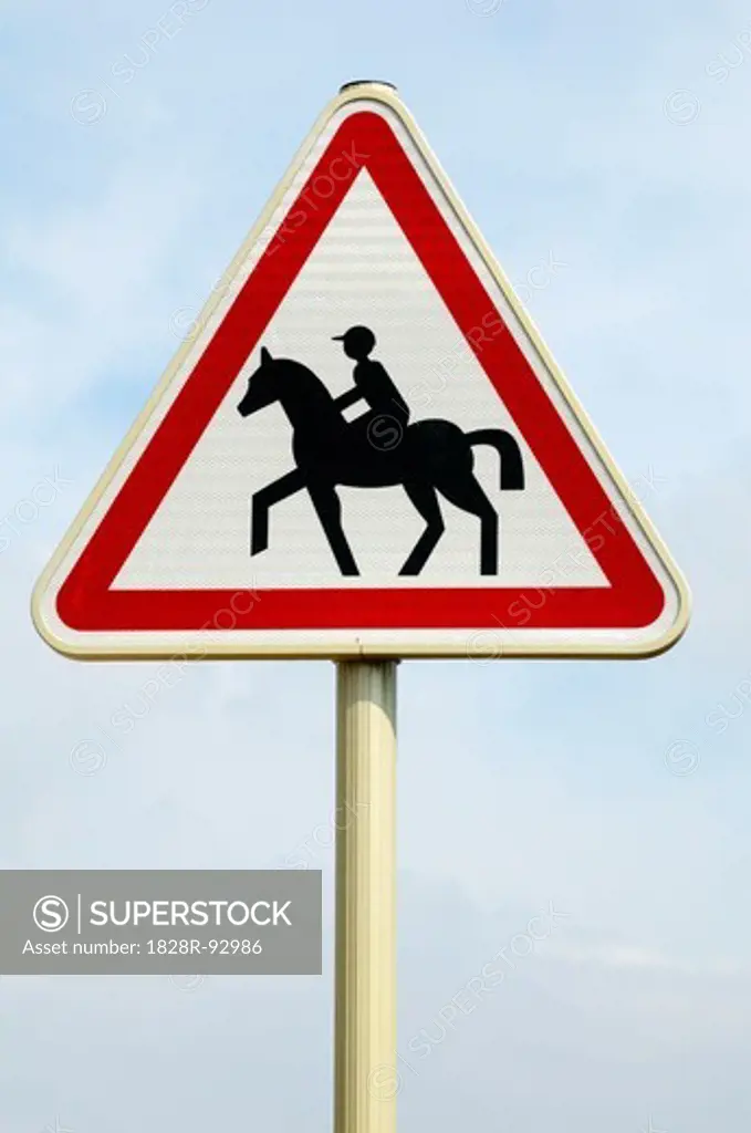 Close-up of Equestrian Crossing Sign, France