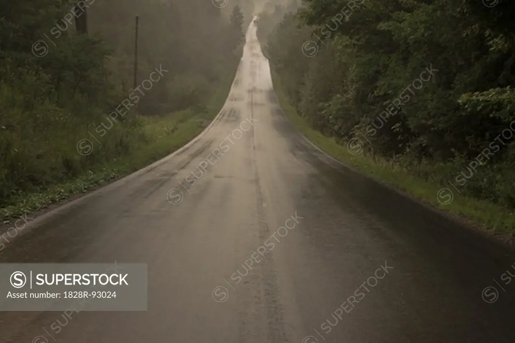 Wet Road in Rain, West Gwillimbury, Ontario, Canada