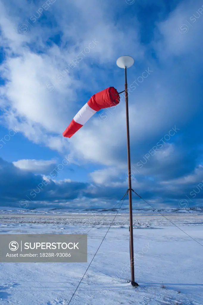 Windsock Against Beautiful Blue Sky with Nice Clouds, Rif, Snaefellsnes Peninsula, Iceland