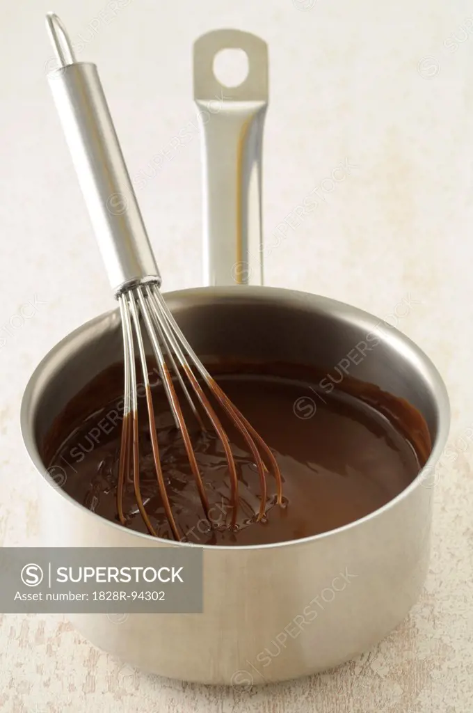 Pot of Melted Chocolate with Whisk