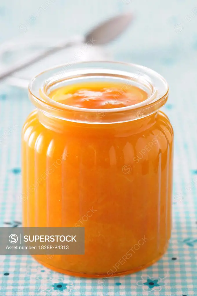Close-up of Jar of Apricot Jam