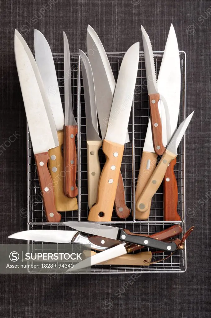 Overhead View of Assorment of Knives in Tray