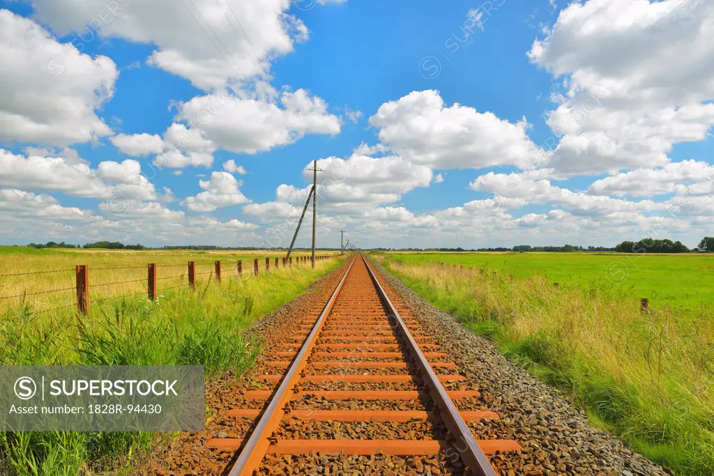 Railroad  in the Summer, Toenning, Schleswig-Holstein, Germany