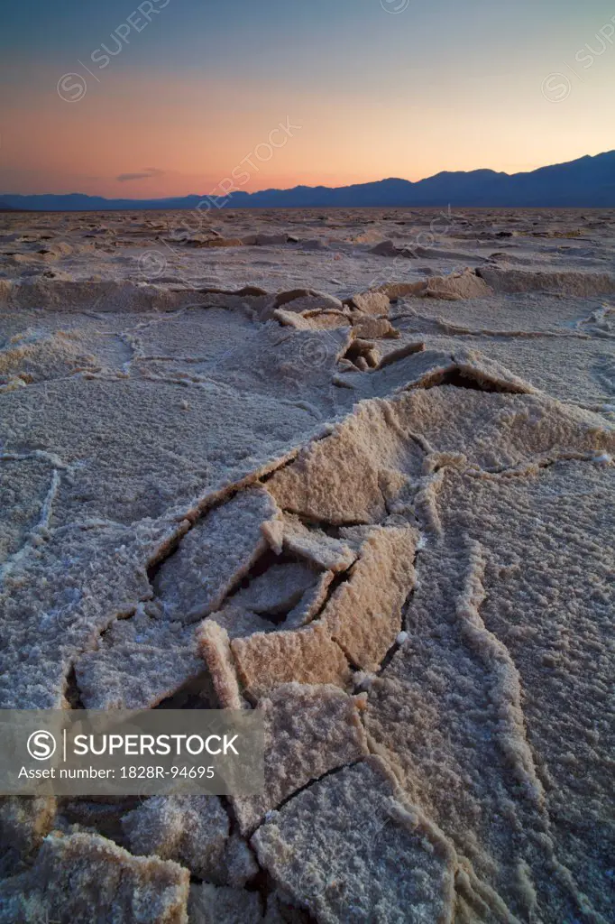Dried out saltpan at Badwater - America North, USA, California, Death Valley National Park, Badwater - Dusk