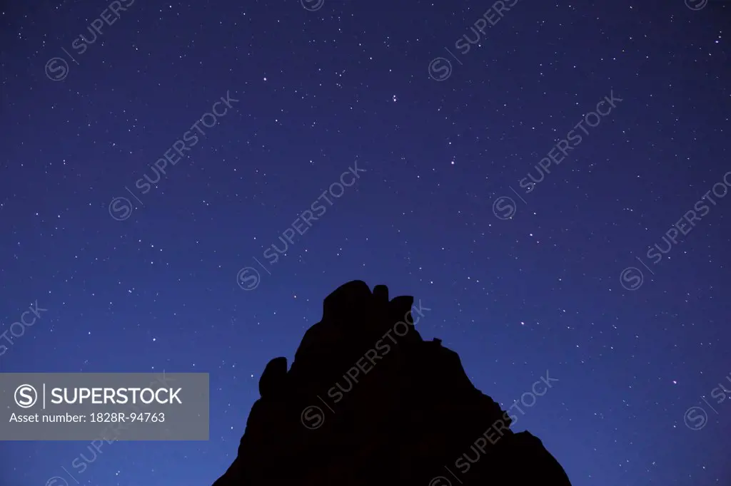 Starry Sky and Silhouette of Rock Formation, Garden of Eden, Arches National Park, Utah, USA