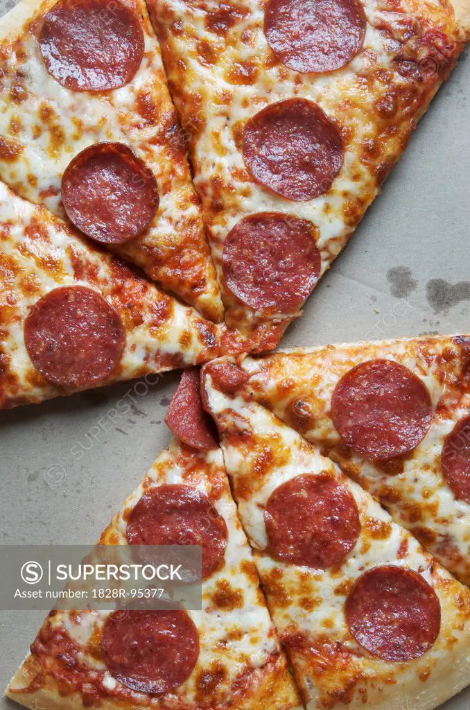 Overhead View of Sliced Pepperoni Pizza in Box