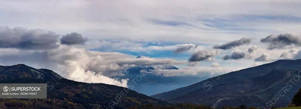 Italy, Sicily, panoramic view of the volcano Etna from the Nebrodi mountains,10/29/2010