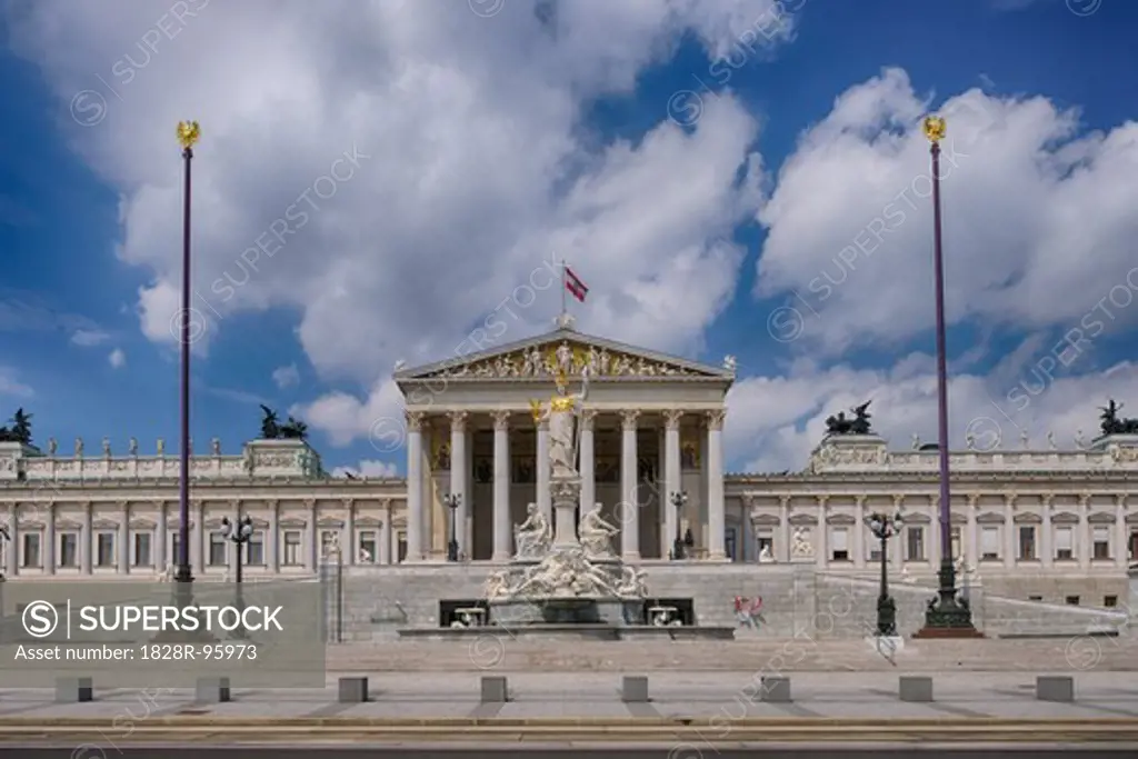 Austrian Parliament and Pallas Athene statue in Vienna. Vienna, Austria.,06/08/2010