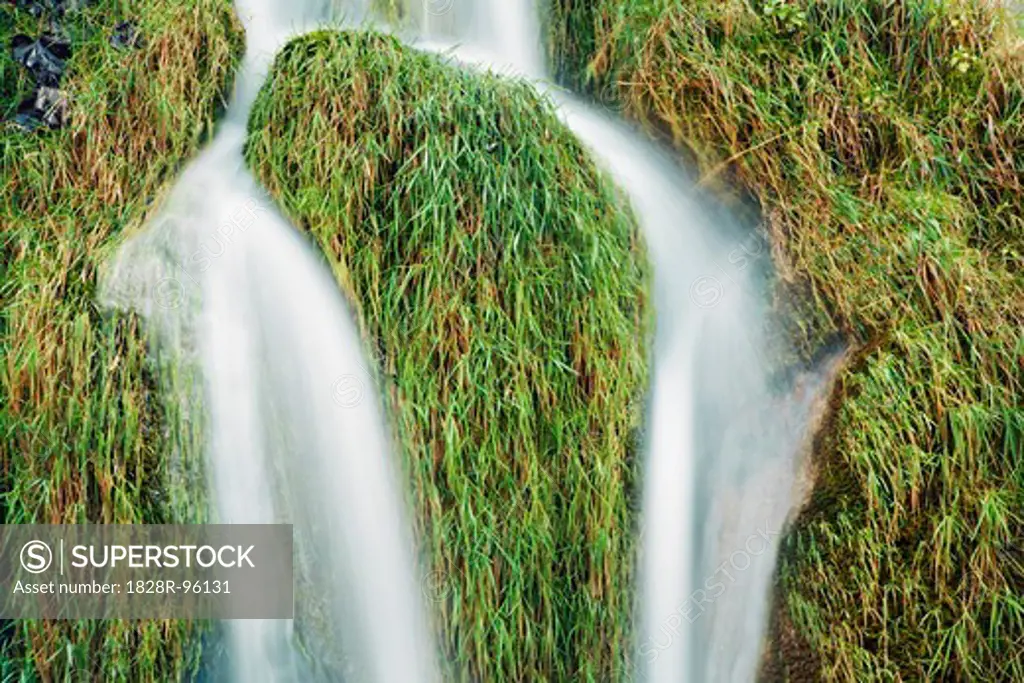 Waterfall in Stream through Grass, Plitvice Lakes National Park, Lika-Senj, Croatia,10/22/2012