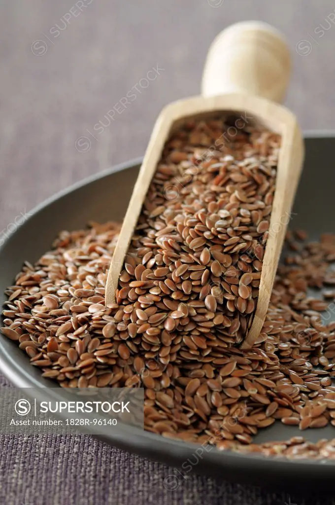 Close-up of Flax Seeds in Bowl with Scoop, Studio Shot,02/14/2013