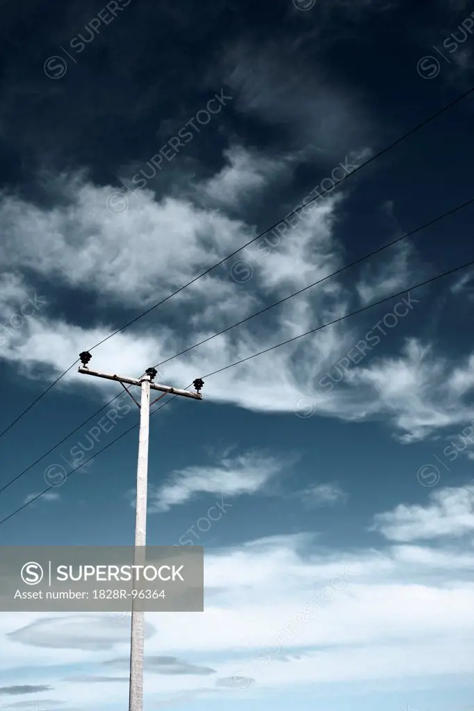 Power Lines against Clouds in Sky, Vesturland, Iceland,08/31/2007