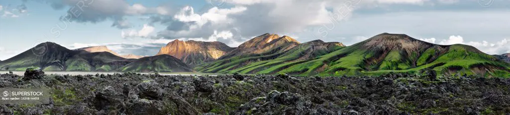 Panoramic View of Mountain Range, Landmannalaugar, Icelandic Highlands, Iceland,08/12/2009