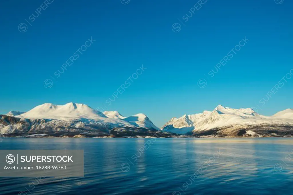 Snow Covered Mountains and Lyngenfjorden, Odden, Troms, Norway,02/17/2013